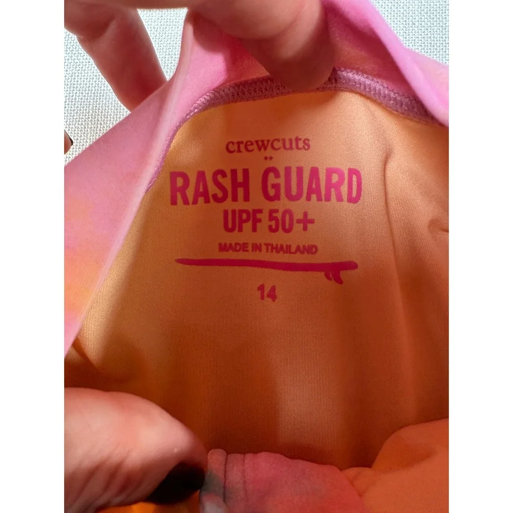 Crewcuts Girls Pink Tie Dye Long Sleeve Rash Guard Swimsuit UPF 50+ Size 14